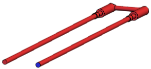 A red U form cooling channel with a blue surface indicating the channel inlet.
