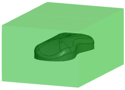 A computer mouse shell plastic part surrounded by a green box.