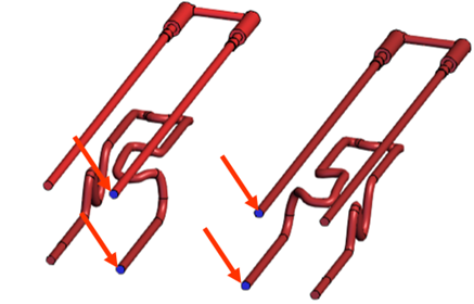 Cooling channels with arrows pointing to the inlet surfaces.