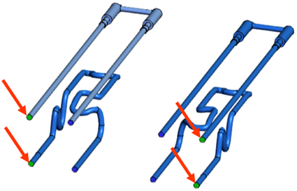 Cooling channels with arrows pointing to the outlet surfaces.