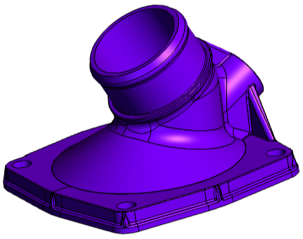 A purple 3D model of flanged transition housing plastic part.