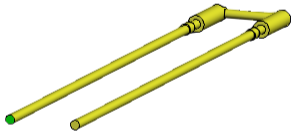 A yellow U form cooling channel with a green surface indicating the channel outlet.
